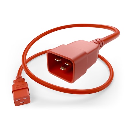 2Ft Red C19-C20 Pdu Power Cord, Sjt, 20Amp, 250V